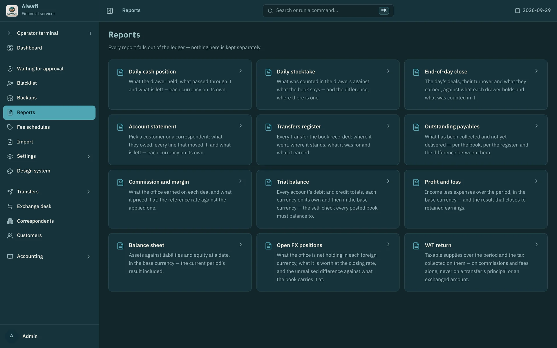Report index with twelve report cards
